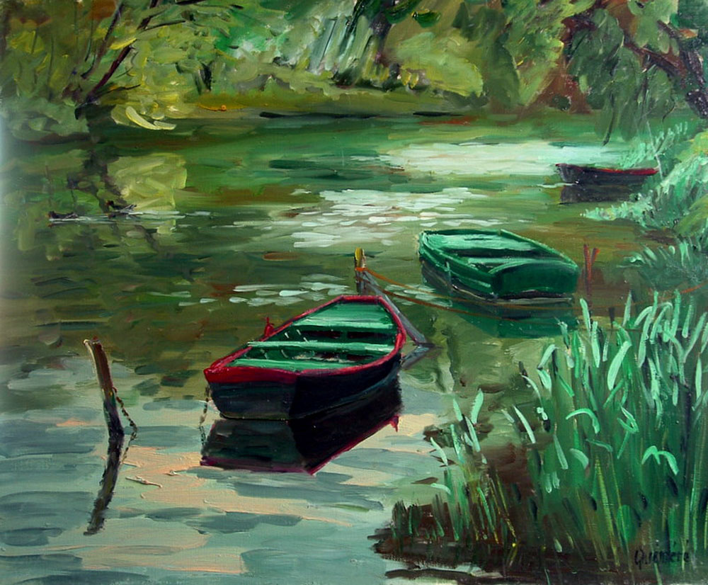 Barques à Pont-de-l'Arche (61×50cm)